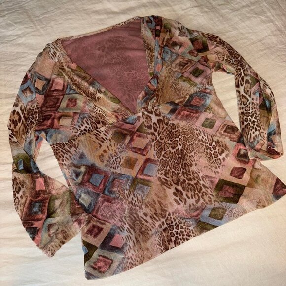Pink multi color cheetah print long sleeve top with... - Picture 1 of 4
